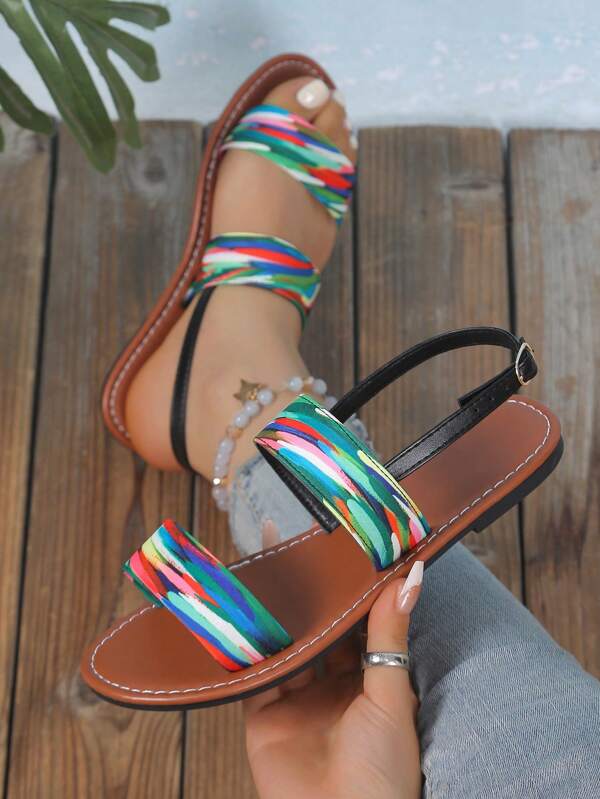 Europäischer & amerikanischer Stil Damen Lässig atmungsaktive leichtgewichtige Rückenriemen Flach Sandalen, für Outdoor Strand in Große Größen