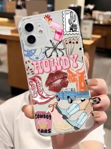 1 pieza Funda de teléfono suave de TPU con cobertura total con patrón de collage minimalista de lema, labios, naipe, bota de vaquero para 16 Pro Max / 16 / 16 Pro / 16 Plus / 15 / 15 Pro Max / 15 Pro / 11 / 12 / 13 / 14 Pro Max / 12 Mini / 13 Mini / 11 Pro / 11 Pro Max / 12 Pro / 12 Pro Max / 13 Pro / 13 Pro Max / 14 Pro / 14 Pro Max, diseño premium creativo