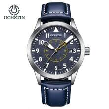 OCHSTIN Herren mechanische Piloten-Armbanduhr, Luxus Selbstaufzug Leder mechanische Herren Uhr mit Datum, Geschenk für Männer mit orange/gelb/schwarzem Zifferblatt