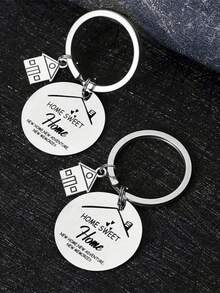 1pc Unisex Home Sweet Home New House Key Chain, Stainless Steel House Shaped Pendant Keyring, Housewarming Backpack For School Car Accessories Cute Goth Y2k Halloween Accessories Teachers Day Christmas Gift Ideas - Silver - View 3