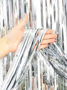 1/2/3pcs Shiny Sliver Tinsel Curtain Drizzle Curtain Party Background Decoration,Party Backdrop Metallic Foil Fringe Tinsel Curtain,Birthday Party Supplies,Gender Reveal Party Babyshower Bridal Shower Party Decor,Holiday Event Party Backdrop Decor