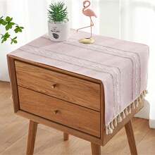 1 件波西米亚风格蓝色矩形桌布，带流苏和条纹图案，100% 涤纶编织桌布，适用于梳妆台、床头柜、橱柜、家居家具防尘罩装饰 - 彩色 - 查看 15