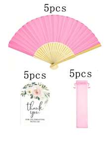 30 piezas/15 piezas Set de abanicos plegables decorativos de color rosa, incluye 5 piezas/10 piezas de abanicos, 5 piezas/10 piezas de tarjetas de agradecimiento y 5 piezas de bolsas de organza, elegante abanico de mano de estilo chino vintage de bambú con tarjetas de agradecimiento y bolsas de organza, adecuado para bodas, despedidas de soltera, cumpleaños, recuerdos, decoración al aire libre, fiestas DIY y actuaciones festivas