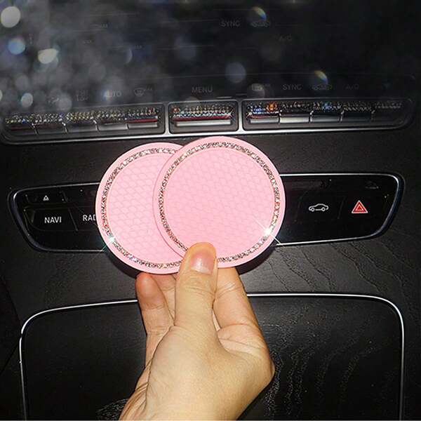 Multifunctional Car Cup Mat Holder With Water Crystals, Creative Grid Honeycomb Design Non-Slip Auto Storage Pad