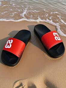 Youth, Campus Student Boy & Girl Indoor Slippers, Bathroom Slippers, Outdoor Beach Slippers, Pool Slippers, Rainy Day Slippers, Soft & Comfortable, Non-Slip Sole, Slippers, Slip-On Sandals, Lucky Number (23) - Red - View 10