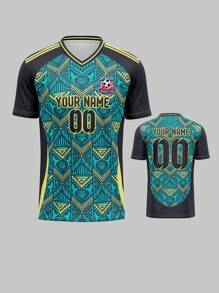 Maßgeschneidertes Sportjersey, Jamaika, atmungsaktiv schnelltrocknend 210g leicht Frühling/Sommer Unisex V-Ausschnitt Sportteam Club Training Fußball-Top, Front/Rückseite Namens- Nummer- Logo-Muster, lässiger, bequemer Sitz für Alltag, Party, Treffen
