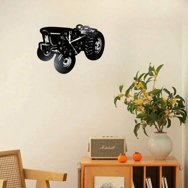1 pièce Horloge murale de tracteur de style ferme, horloge murale de disque vinyle de tracteur vintage sans cadre et silencieuse, convient pour la chambre à coucher, le pays, la prairie, le jardin, la ferme, la fête des pères, la Saint-Valentin, les anniversaires