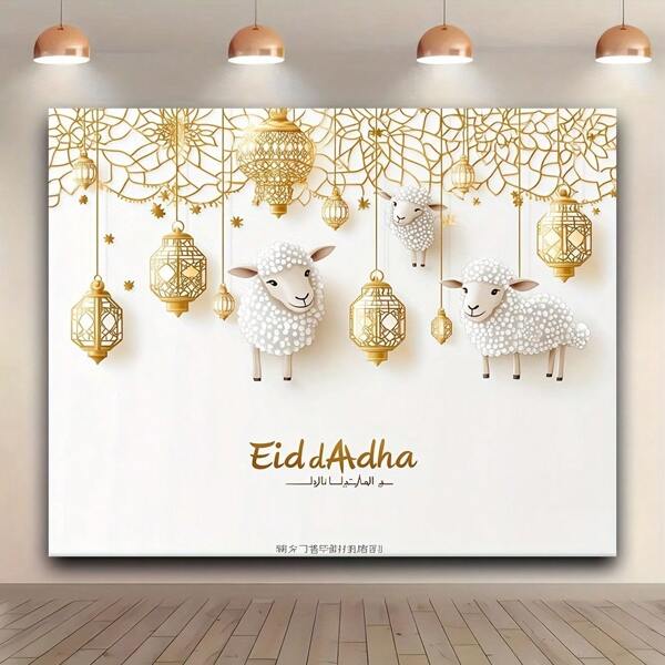 1 pezzo Sfondo con pecora per Eid Al-Adha e faro arabo - 100% poliestere, senza alimentazione elettrica, adatto per festa, foto, decorazione interna/esterna | Perfetto per celebrazioni Eid, decorazioni per festival | Murale festivo | Poliestere durevole, decorazioni Eid