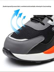 Men's Color-Block Lace Up Front Mesh Breathable Safety Shoes, Lightweight Comfortable Anti-Slip Work Shoes - Grey - View 9