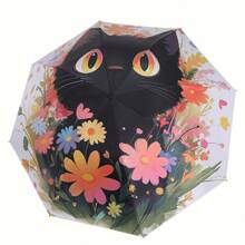Cute Cat Pattern Folding Manual Umbrella - Reinforced 8 Steel Frame, UV Protection, Compact Folding Design, Durable 190T Vinyl Fabric And Ergonomic Rubber Handle, Recreational Rain Gear | Folding Umbrella | Durable Vinyl Umbrella, Outdoor Umbrella Summer Cooling,Beach,Travel