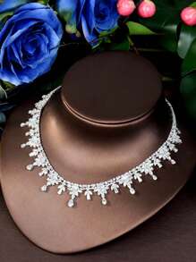 1 Set de Elegante Joyería Floral de Circonita Cúbica, Adecuado como Regalo de Aniversario para Mujeres