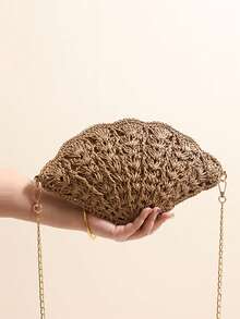 仙女贝壳斜挎草编包新款时尚镂空扇形草编包女海边度假沙滩包 - 彩色 - 查看 16