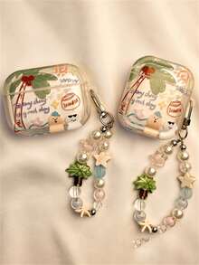 可爱卡通椰子树涂鸦小狗吊坠耳机保护套，兼容 1/2/3 Pro，软壳，兼容 4 - 椰子樹狗 - 查看 1