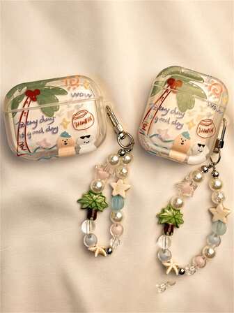 卡哇伊可爱卡通椰子树涂鸦狗带吊坠耳机盒兼容 1 2 3 Pro 2外壳柔软兼容 4