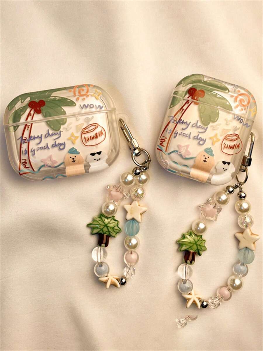 可爱卡通椰子树涂鸦小狗吊坠耳机保护套，兼容 1/2/3 Pro，软壳，兼容 4 - 椰子樹狗 - 查看 1