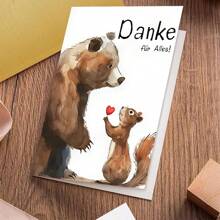 1buc, fermecător felicitare germană de mulțumire, (cu plic) urs brun cu design ilustrativ de veveriță. Potrivit pentru orice ocazie, felicitare perfectă pentru prieteni și colegi de clasă, cadou unic (12cm/4.7inx17cm/6.7in)