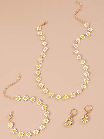 ZIRUISP 3 件套花朵雏菊锁骨链项链首饰套装，适合女士，适合夏季甜美时尚个性首饰礼物，Y2K 配饰、妈妈、母亲、母亲节、礼物