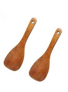 1 pieza/2 piezas Cucharones de arroz de madera de ciprés, espátula para arroz de mango corto estilo japonés, cucharas de cocina de madera, cuchara para servir arrocera, antiadherente para arroz