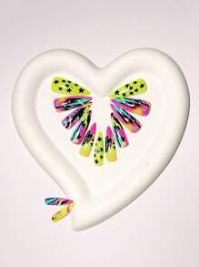 Unhas postiças de comprimento médio com estampa de grafite multicolorido e estilo punk, removíveis e usáveis, coloridas e frescas, 24 adesivos para nail art, convenientes para sair e tirar férias