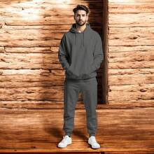 CONJUNTO CASUAL PARA HOMBRE 2 PIEZAS SUDADERA ESTAMPADA  CON CAPUCHA Y PANTALON JOGGER   (TYSON)HOT TRENDING BH - Gris Oscuro - Ver 1