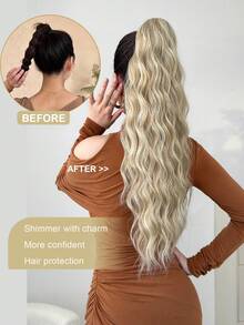 爪形马尾接发金色 24 英寸长水波纹耐热纤维合成马尾假发适合女士女孩日常使用 - 彩色 - 查看 3