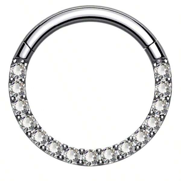 1 Stück Edelstahl Piercing Schmuckstück, nahtloser flacher Edelsteinring für die Nase, Nasenseptumring mit klaren kubischen Zirkoniasteinchen Scharniersegment