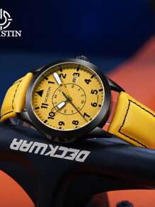 OCHSTIN Herren mechanische Piloten-Armbanduhr, Luxus Selbstaufzug Leder mechanische Herren Uhr mit Datum, Geschenk für Männer mit orange/gelb/schwarzem Zifferblatt