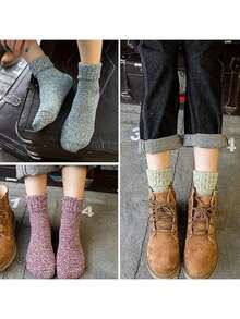 15 Pairs,Women's Spring  And Autumn  Short Tube Socks, Women's Thick Knitted  And Comfortable Calf Socks, Retro Style Socks, Suitable For Outdoor Travel Wear - 15 đôi - màu sắc hỗn hợp - Xem 5