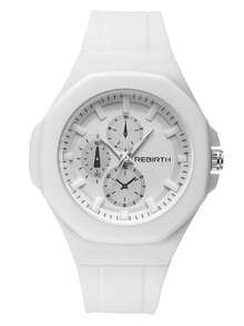 1pc Women Fashionable Minimalist Casual Silicone Strap Quartz Wrist Watch, Suitable For Daily Wear - White - View 3