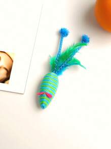 1pc Handmade Woven Pet Cat Toy - Simulated Mouse Toy With Artificial Feathers, Lovely And Attractive For Your Pets