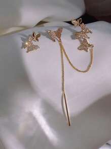 Butterfly Tassel Clip-On Earrings, Asymmetric Butterfly Ear Cuff Earring Set, Suitable For Young Women Pursuing Personalized Fashion And Unique Accessories, Suitable For People Without Pierced Ears, Casual Wear, Music Festivals, Art Exhibitions
