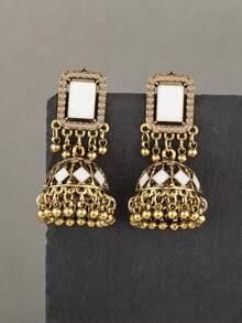 1 paire de boucles d'oreilles carrées style bohème rétro, accessoires de mode pour un port quotidien pour femmes - Boucles d'oreilles pendantes cloche - Voir 16