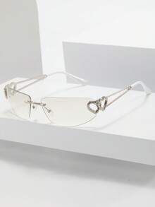 1 件女士心形渐变金属装饰 Y2K 时尚摇滚别致设计眼镜，适合日常使用、派对和海滩，适合夏季海滩度假、户外、旅行 - 淺粉色 - 查看 8