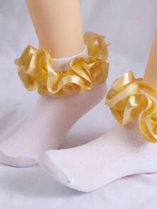 1 Pair Cotton Children's Socks With Large Lace Ruffle 3D Lace Princess Dance Socks For Girls - Gold - View 3