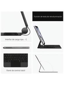 Funda de teclado en español compatible con iPad Air 11/13 pulgadas M3/2025/A16 (10.a generación/10.a generación) y Magic Keyboard, compatible con iPad Pro 11/12.9 pulgadas/13 pulgadas M4/M2 (6.a generación/5.a generación/4.a generación) y 10.9 pulgadas (3.a generación/2.a generación) Smart Folio inalámbrico con retroiluminación y cierre magnético, color negro - Negro-Español - Ver 5