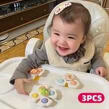 3 件吸盘旋转玩具，婴儿玩具，婴儿必需品，适合 1-3 岁幼儿的旋转玩具，婴儿玩具，洗澡玩具感官玩具早教玩具浴缸玩具餐椅玩具，适合男宝宝女宝宝的生日礼物，适合婴儿日常使用 - 彩色 - 查看 6
