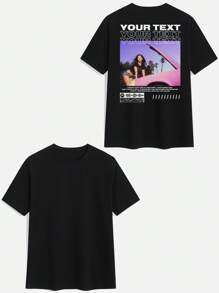 Customized Summer Men's T-Shirt With Printed Back Design, Upload Your Own Photos/Images/Selfies/Landscapes, Personalize With Text/Blessings/Messages/Names, Round Neck Short Sleeve Tee, Black Color, DIY Design, Creative Gift, Modest Fashion, Minimal Chic