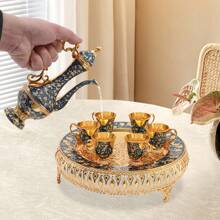 Set da tè di lusso europeo con teiera da 9,5 once, 6 tazze da 0,85 once, tazza da caffè turco, caffettiera vintage in lega di zinco e tazze, manici antiscivolo - elegante servizio da tavola per la casa o come regalo, 4 colori disponibili