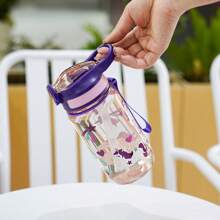 1pc 600ml/21OZ Transparent Cartoon Printed Straw Cup, 3D Anime Design Portable Plastic Water Bottle, Kids Straw Cup, Outdoor Sports Water Bottle, Picnic, Camping, School, Hiking, Travel, Gift