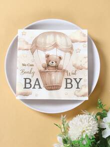 24Pcs Cartoon Bear Pattern Disposable Napkin Tissues,Babyshower Theme Party Tableware,Birthday Party Decoration,'We Can Bearly Wait'Pattern Babyshower Decor,Gender Reveal Theme Party Supplies,Table Decor,Kitchen Supplies - Brown Bear - View 8