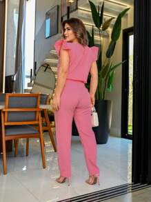 Women 2 Piece Set Casual Elegant Pleated Blouse Cotton Linen Pants With Ruffles On Scrub Sleeve Colors Fashion Spring Summer 2025 Women Clothing