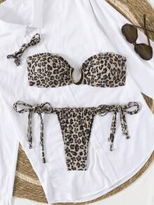 Fashionable Leopard Print Tube Top With Detachable Straps Set - Multicolor - View 2
