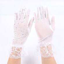 Lace Net Mesh Sheer Elastic Gloves, Sexy And Elegant With Rhinestones, Lightweight Breathable For Party, Summer Protection - Transparent Tulle Lace Diamond Gloves - View 2