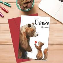 1buc, fermecător felicitare germană de mulțumire, (cu plic) urs brun cu design ilustrativ de veveriță. Potrivit pentru orice ocazie, felicitare perfectă pentru prieteni și colegi de clasă, cadou unic (12cm/4.7inx17cm/6.7in)