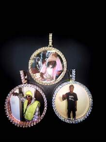 Customized Large Round Frame Photo Pendant Necklace, Brass & Zirconia Sparkling, DIY Photo, Hip Hop Daily Wear Jewelry, With 50cm Twisted Chain Gift, Silver, Stylish, Colorful, Vintage, Simple, Unisex, Casual, Cuties, Custom, Personalized, Unique, Ideal Gifts For Him, Middle School Students, High School Senior High School Students, College Students, University Students, Freshman, Sophomore, Underclassmen,Chic Autum, Chic Winter