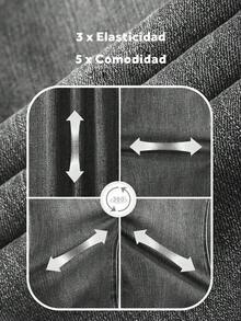 Shorts vaqueros de cintura alta en denim oscuro con tirantes, tela suave y elástica, ideales para estilos casuales y versátiles - Negro - Ver 6