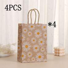 12PCS Kraft Paper Bags Daisy Flower Paper Gift Bags Brown Shopping Bags With Carrying Handle Wedding Party Favors Packaging - Brown - View 10