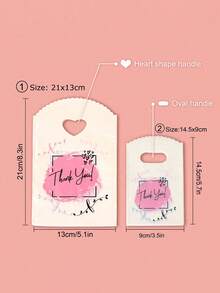 50 个迷你条纹塑料礼品袋，带手柄，印有感谢字样，适用于珠宝店包装、情人节、耳环和发饰小购物袋，非常适合精品店促销和礼品包装，迷你塑料礼品袋带手柄，适用于派对、珠宝和礼品包装、情人节装饰、情人节礼品袋 - 彩色 - 查看 3