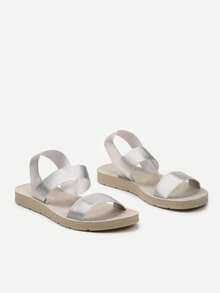 Sporty Style Sandals With Elastic Straps - Silver - View 3