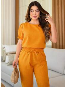 Women 2 Piece Set Casual Elegant Pleated Blouse Cotton Linen Pants With Ruffles On Scrub Sleeve Colors Fashion Spring Summer 2025 Women Clothing